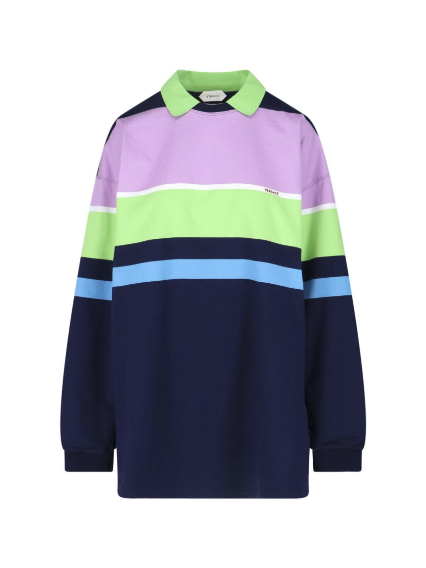 Versace Multicolor Striped Cotton Mini Dress