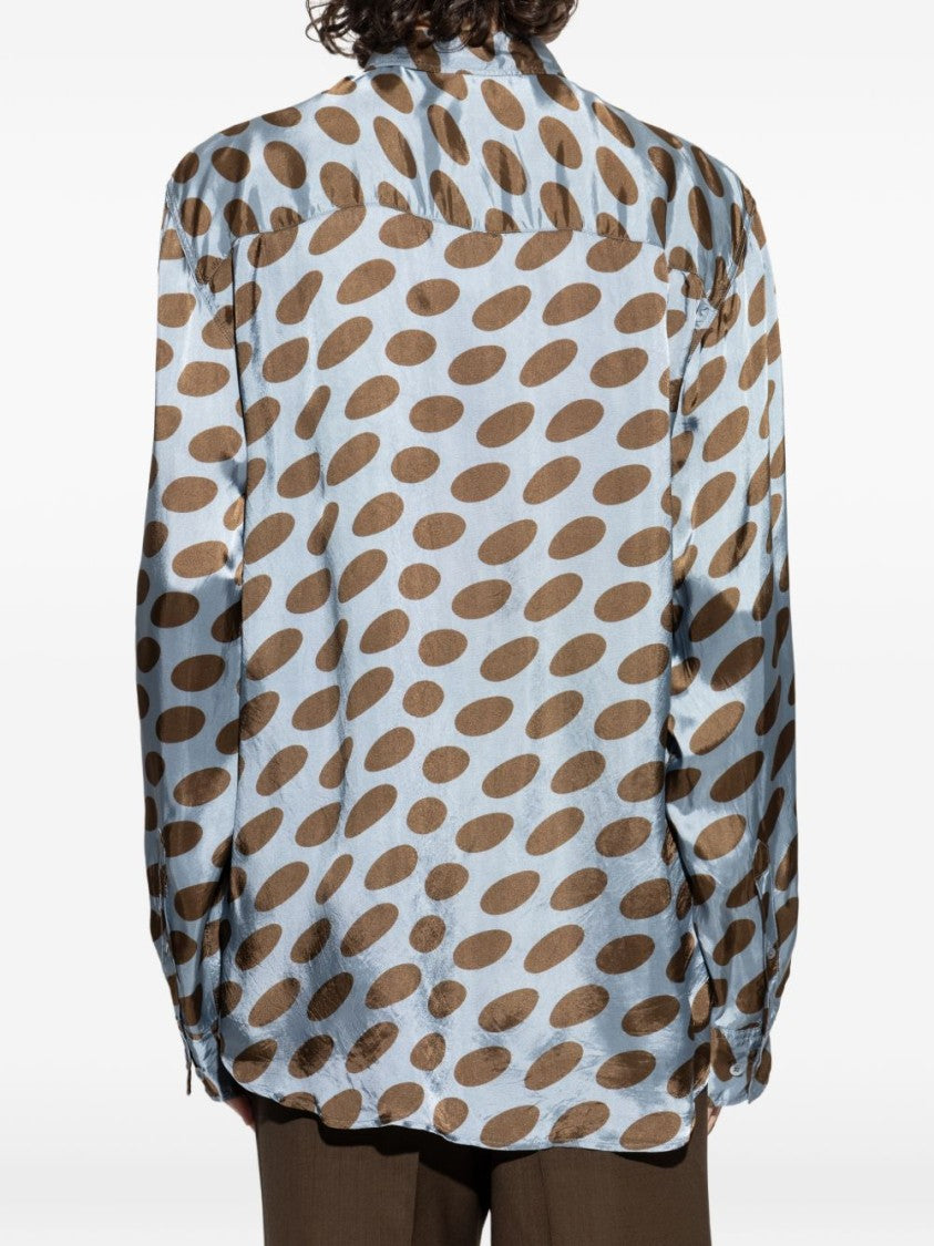 Dries Van Noten Light Blue Brown Classic Button Shirt