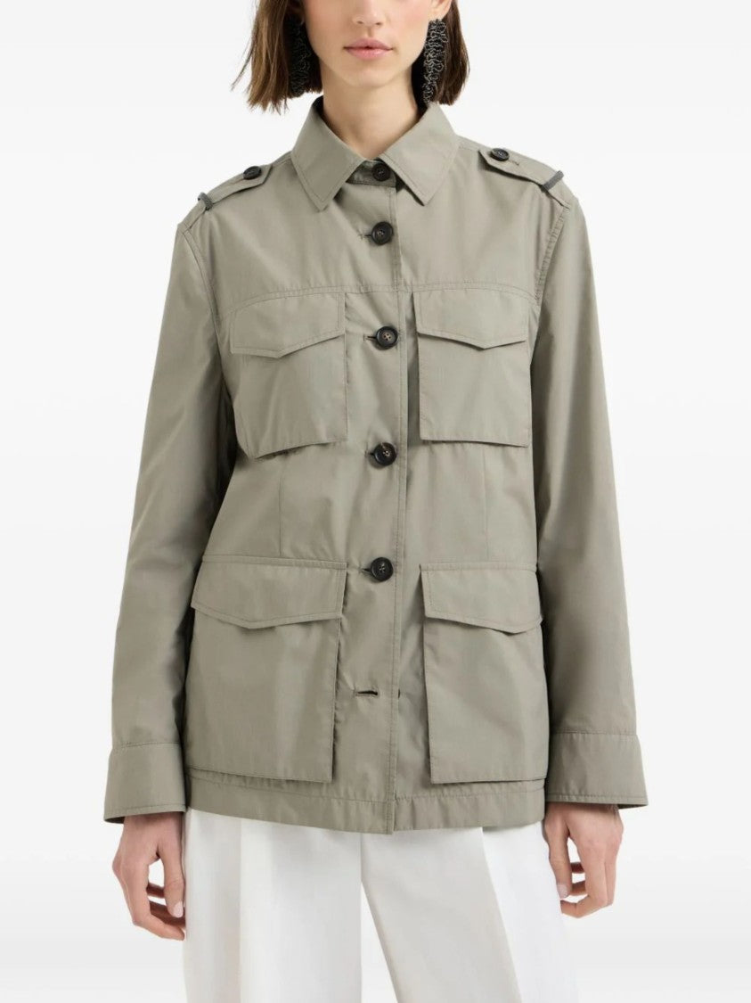 Brunello Cucinelli Khaki Pointed Collar Cotton Jacket