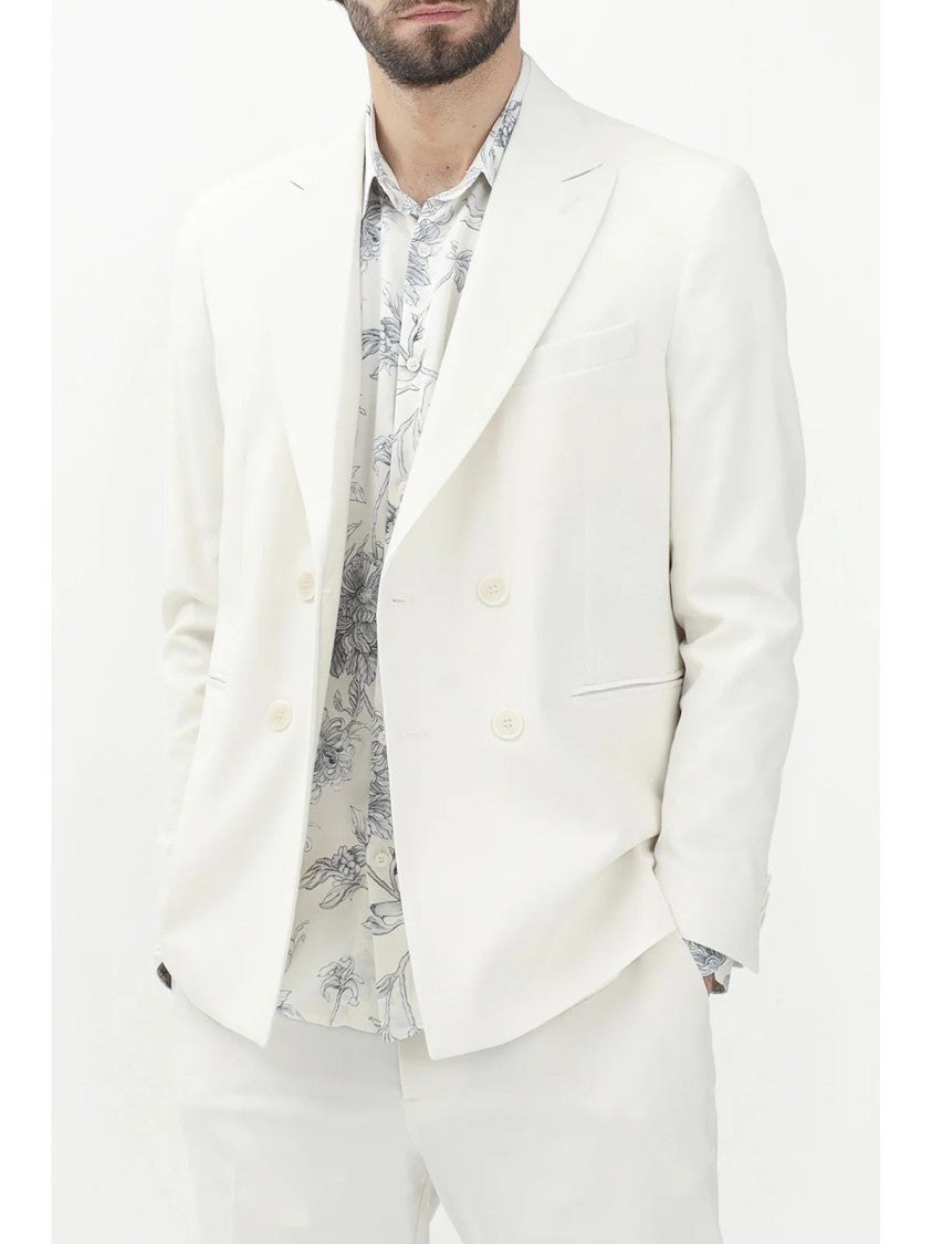 I M Brian White Polyester Viscose Elastane Double-Breasted Jacket