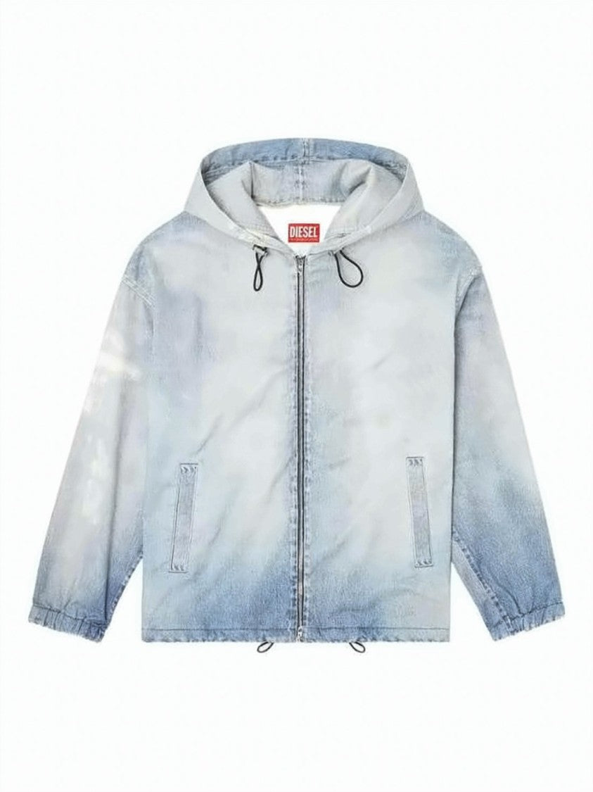 Diesel Washed Denim Effect Hooded Zip-Up Jacket