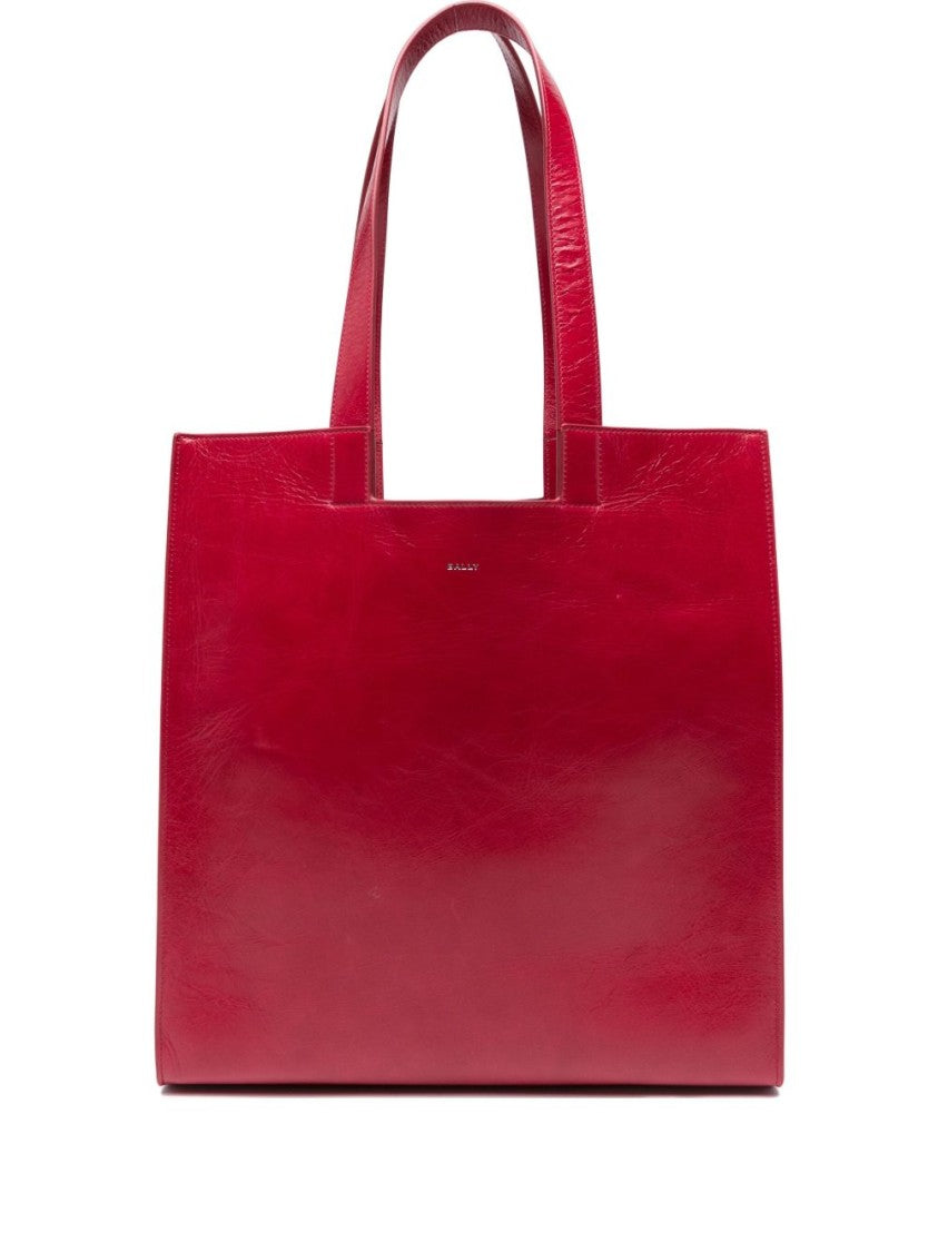 Bally Structured Red Leather Tote With Logo Detail