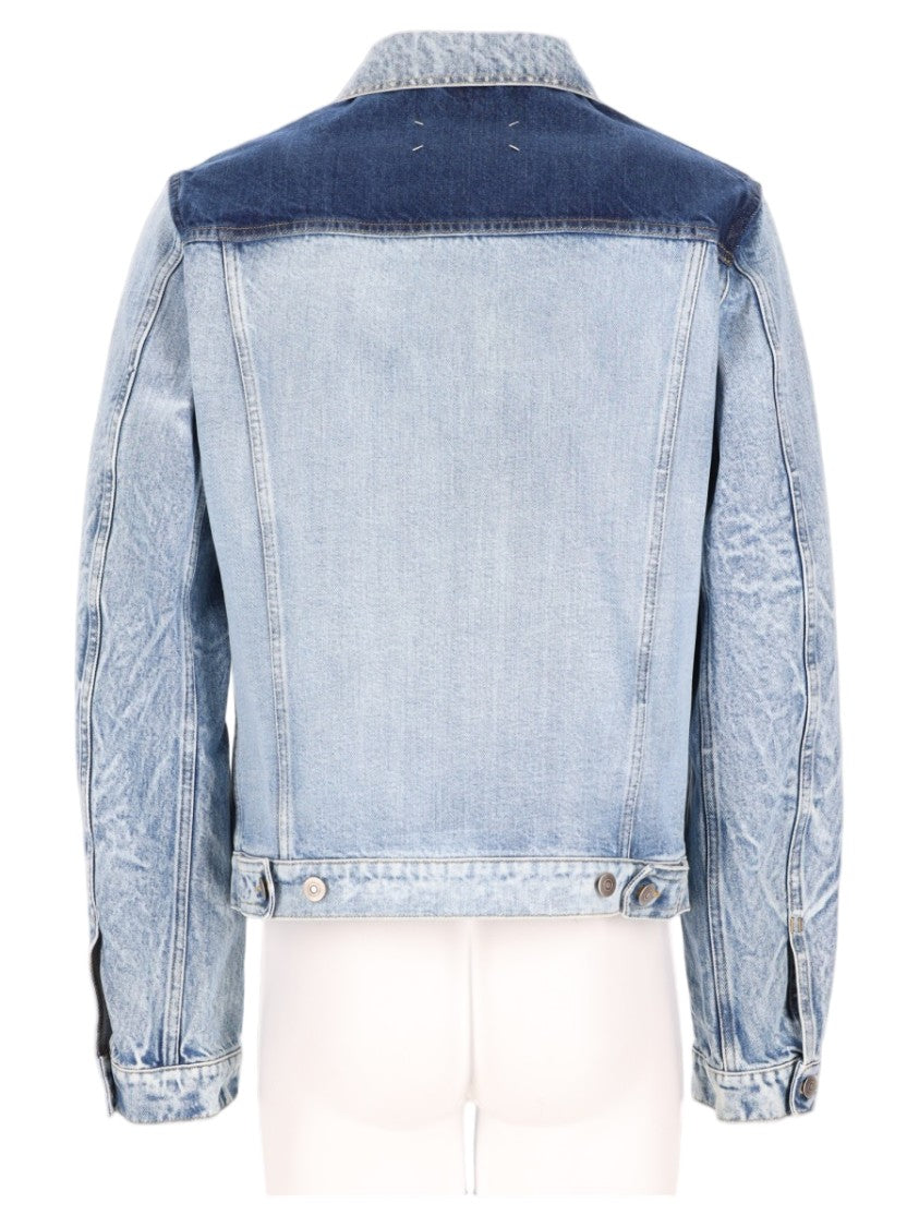 Maison Margiela Two-Tone Blue Denim Sports Jacket With Pointed Collar