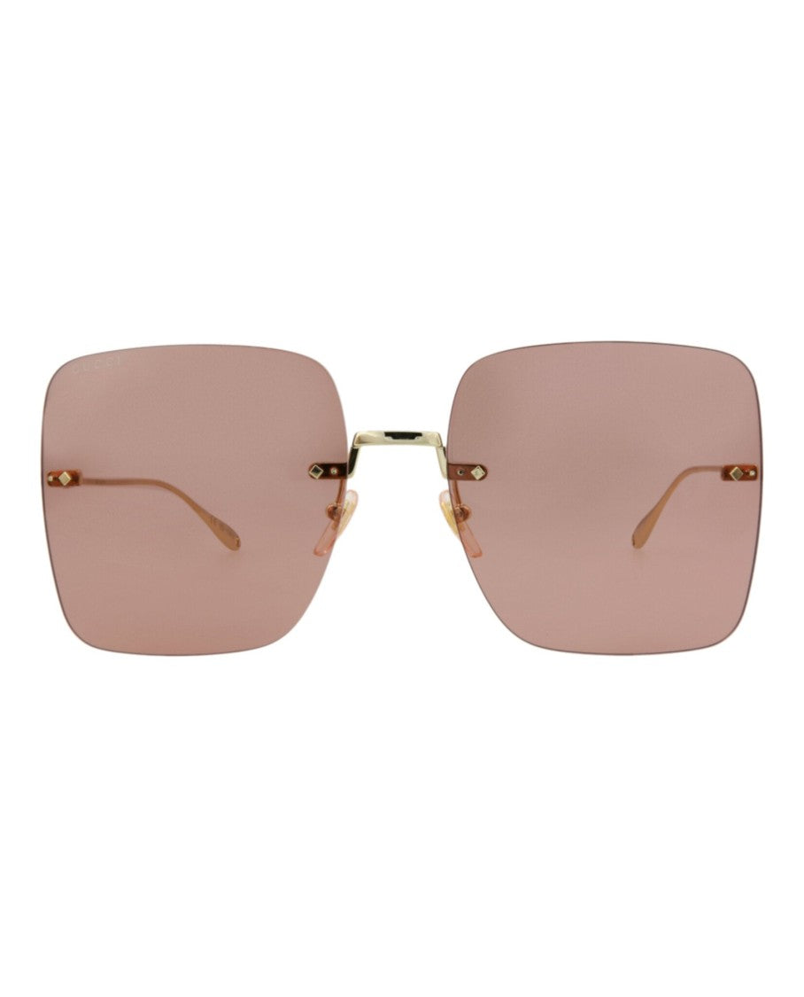 Gucci Square-Frame Gold Metal Sunglasses With Removable Logo Danglers