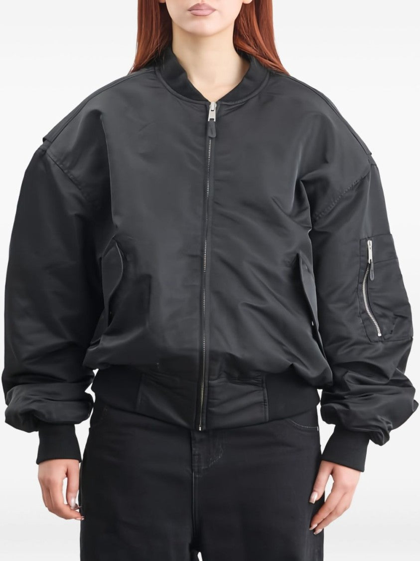 Entire Studios Puffy Black Bomber Jacket With Oversized Silhouette And Zippered Pockets