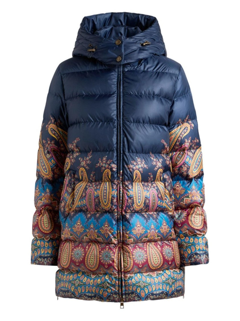 Etro Down Jacket With Hood And Placed Print