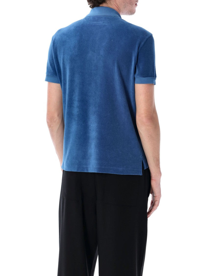 Tom Ford Denim Blue Towelling Polo With Pointed Collar
