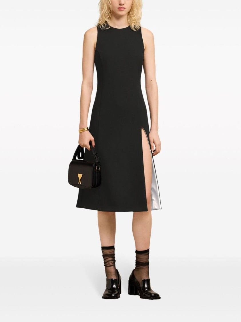 Ami Paris Black Virgin Wool Midi Dress
