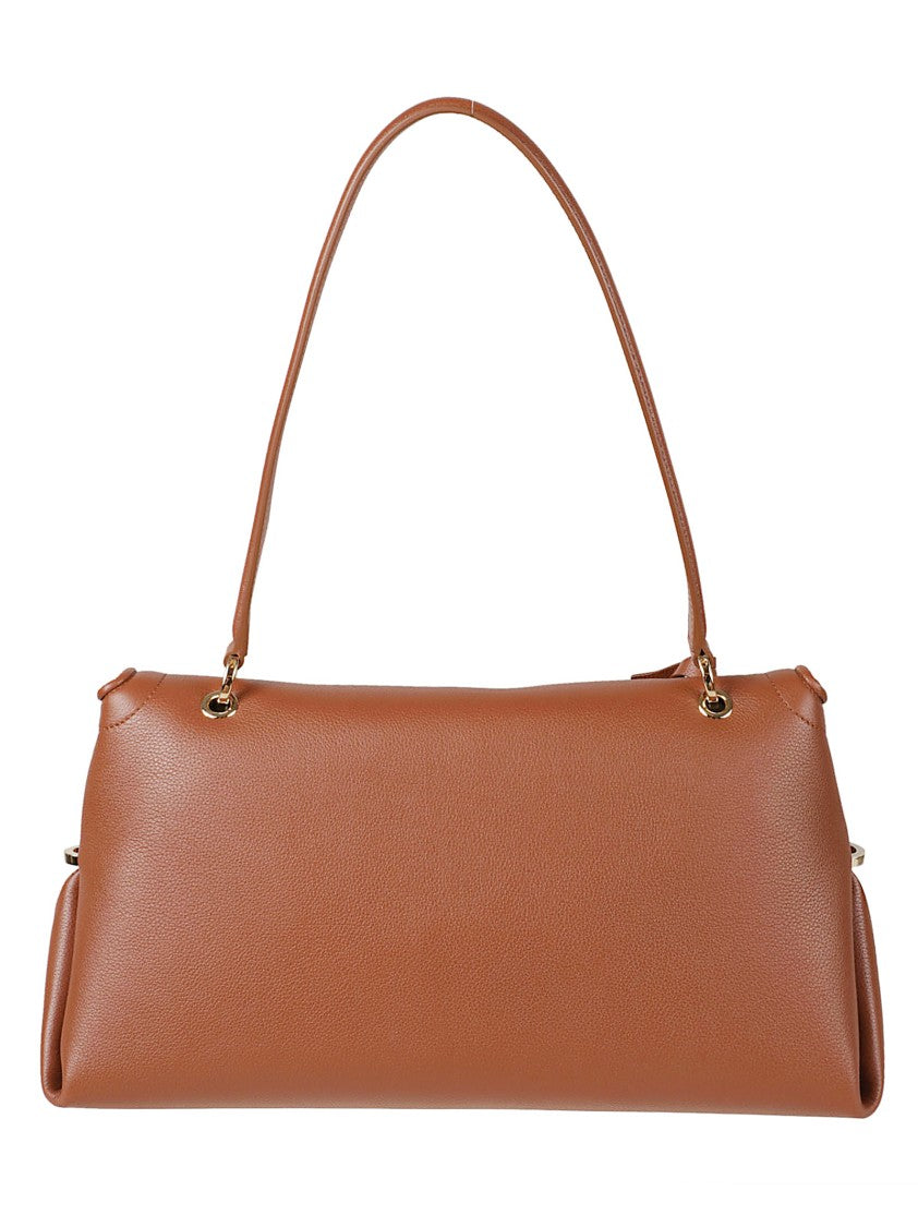 Ferragamo Elongated Brown Calf Leather Handbag With Metallic Clasp