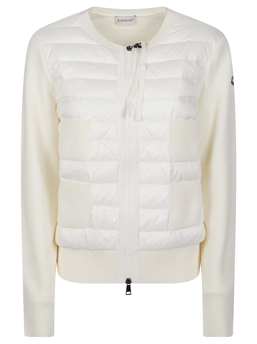 Moncler Tricot Quilted Padded Front Knit-Sleeve Cardigan
