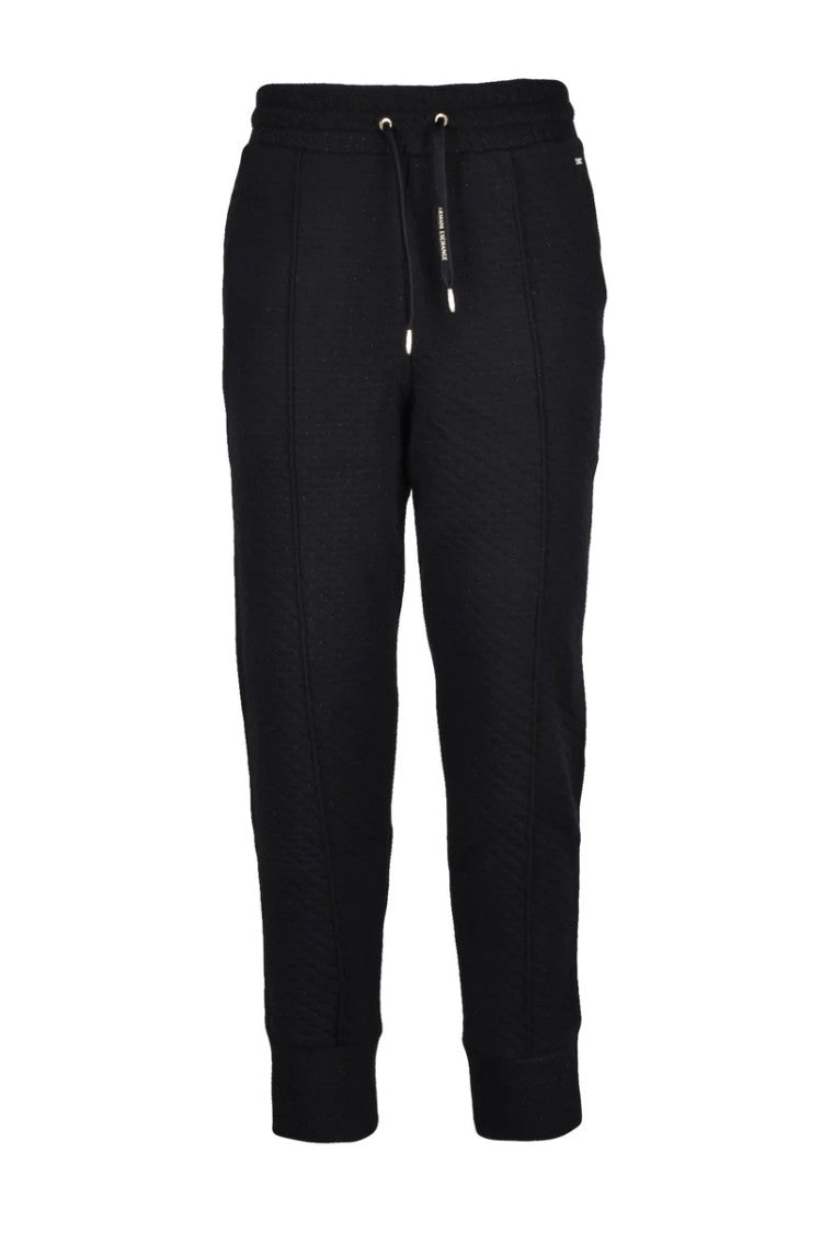 Armani Exchange Cropped Black Trousers With Quilted Texture And Adjustable Fit