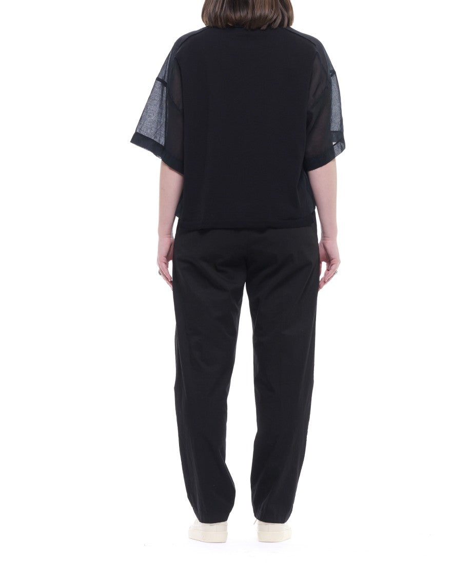 Laboratorio Black Relaxed Fit Cotton Crew Neck Top