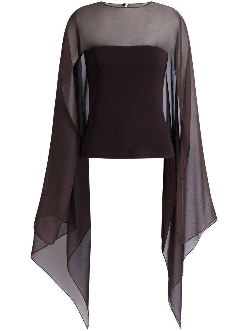 Alberta Ferretti Fitted Strapless Top With Dramatic Sheer Overlay