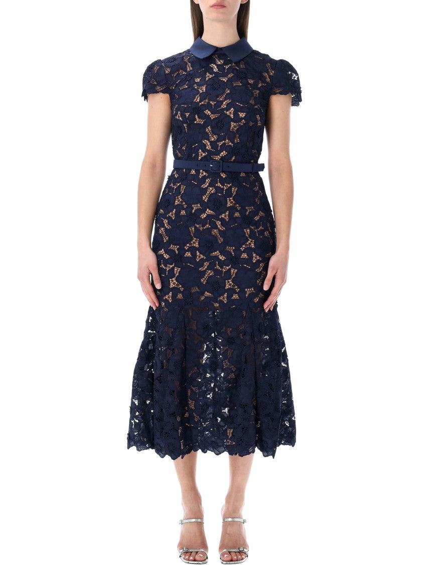 Self-Portrait Guipure Lace Satin Collar Midi Dress