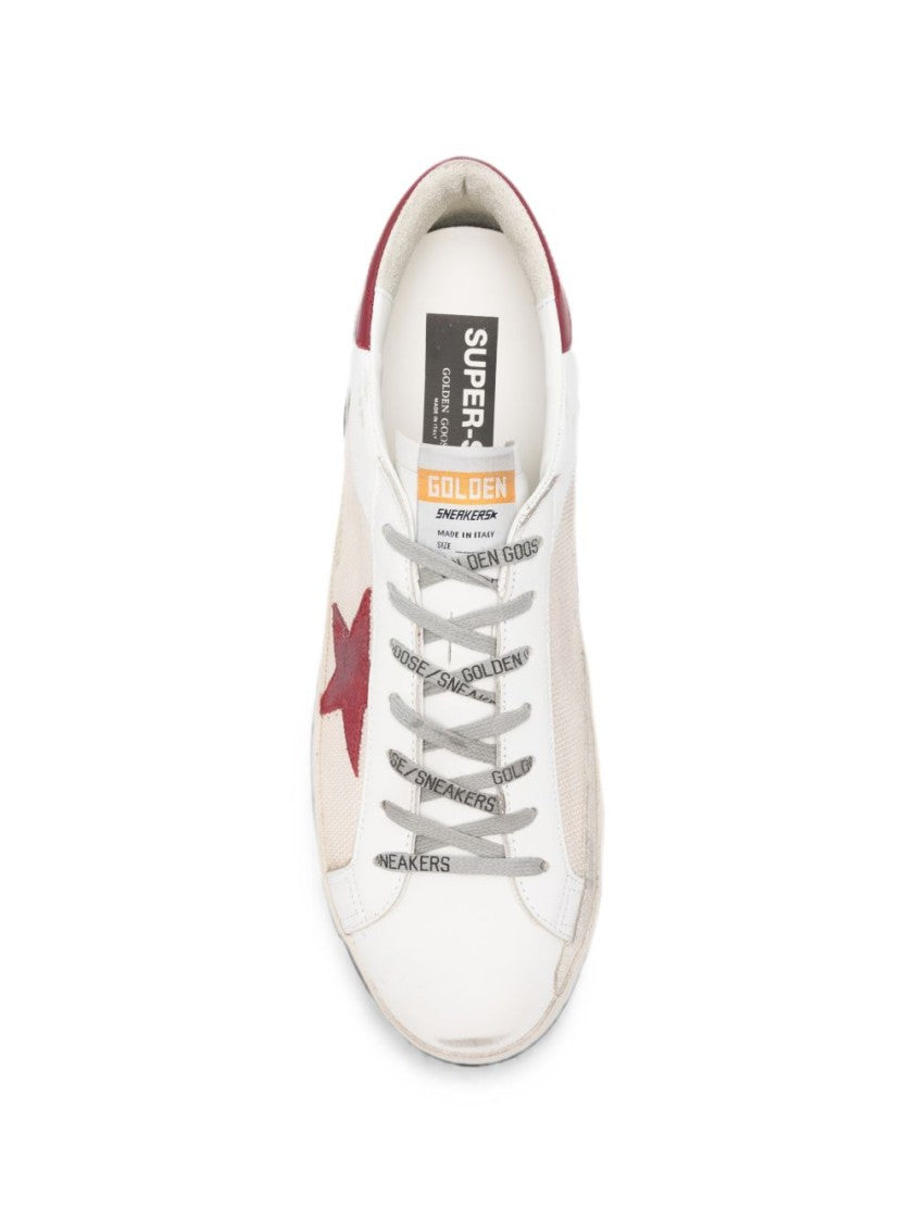 Golden Goose Distressed Red Accents Low-Top Sneakers