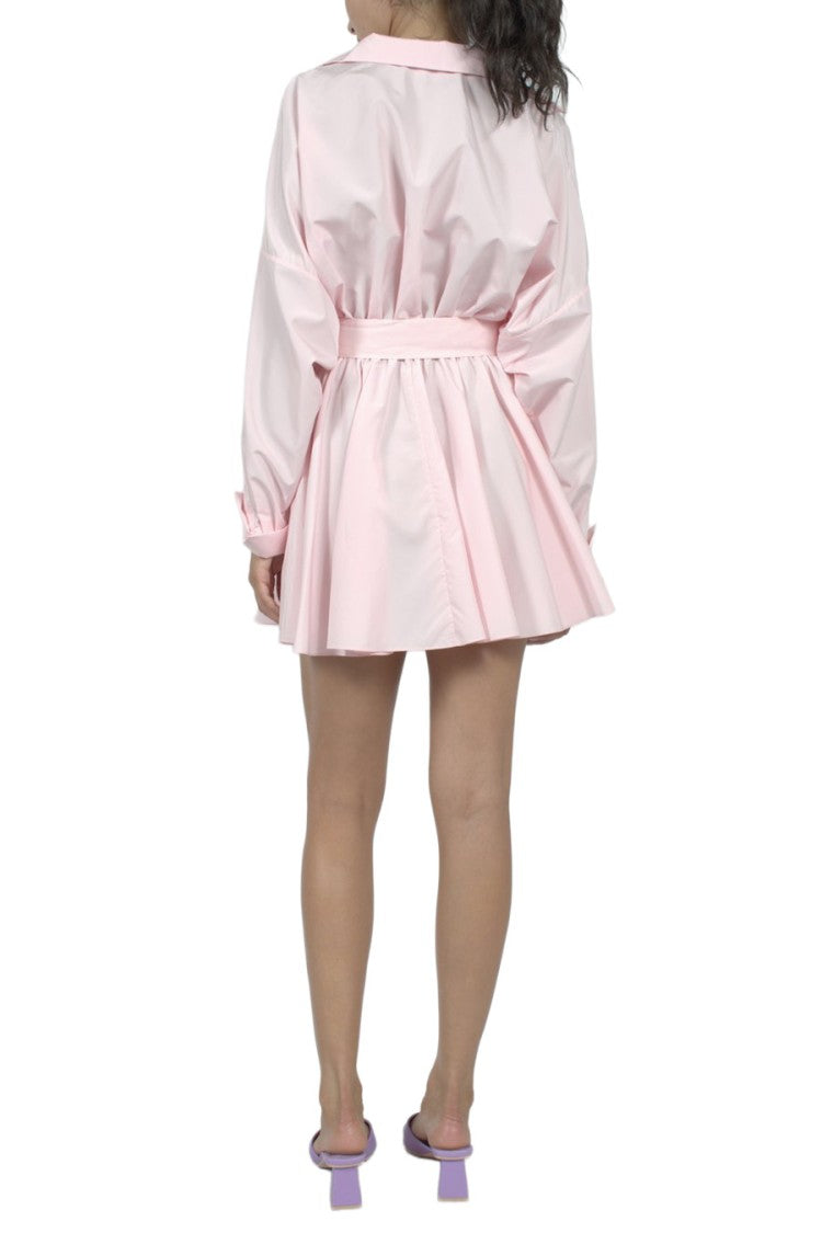 Norma Kamali Light Pink Collared Long-Sleeve Belted Polyester Mini Dress