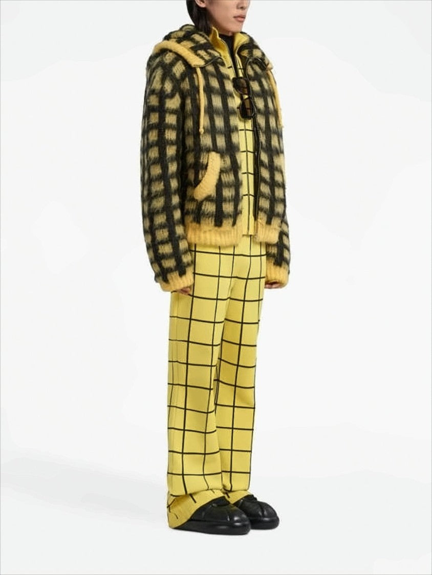 Marni Fuzzy Hooded Jacket With Bold Checkered Pattern