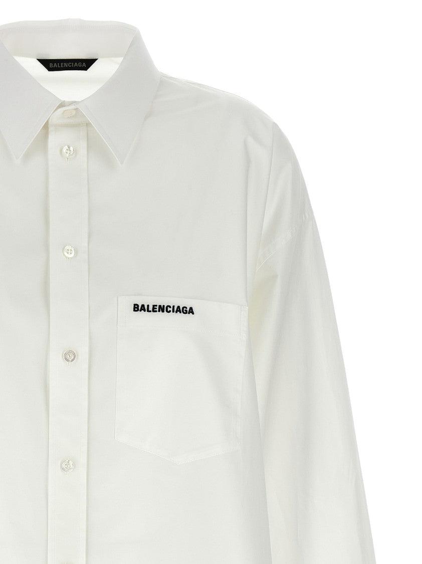Balenciaga Oversized Cotton Poplin Shirt With Logo Embroidery