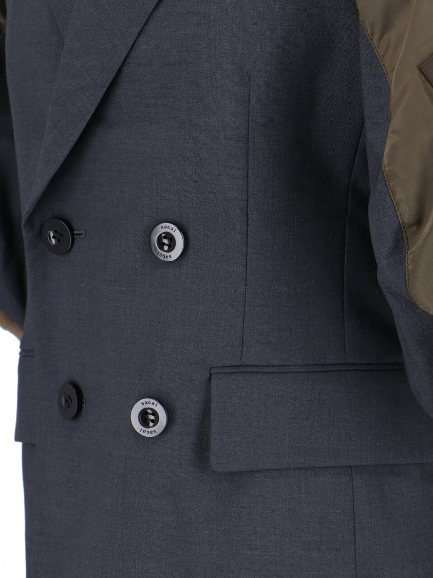 Sacai Double-Breasted Grey Jacket With Lance Lapel And Contemporary Design