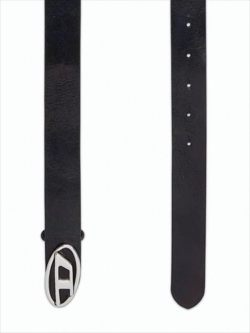 Diesel Smooth-Finish Black Leather Belt With Oval Silver Buckle