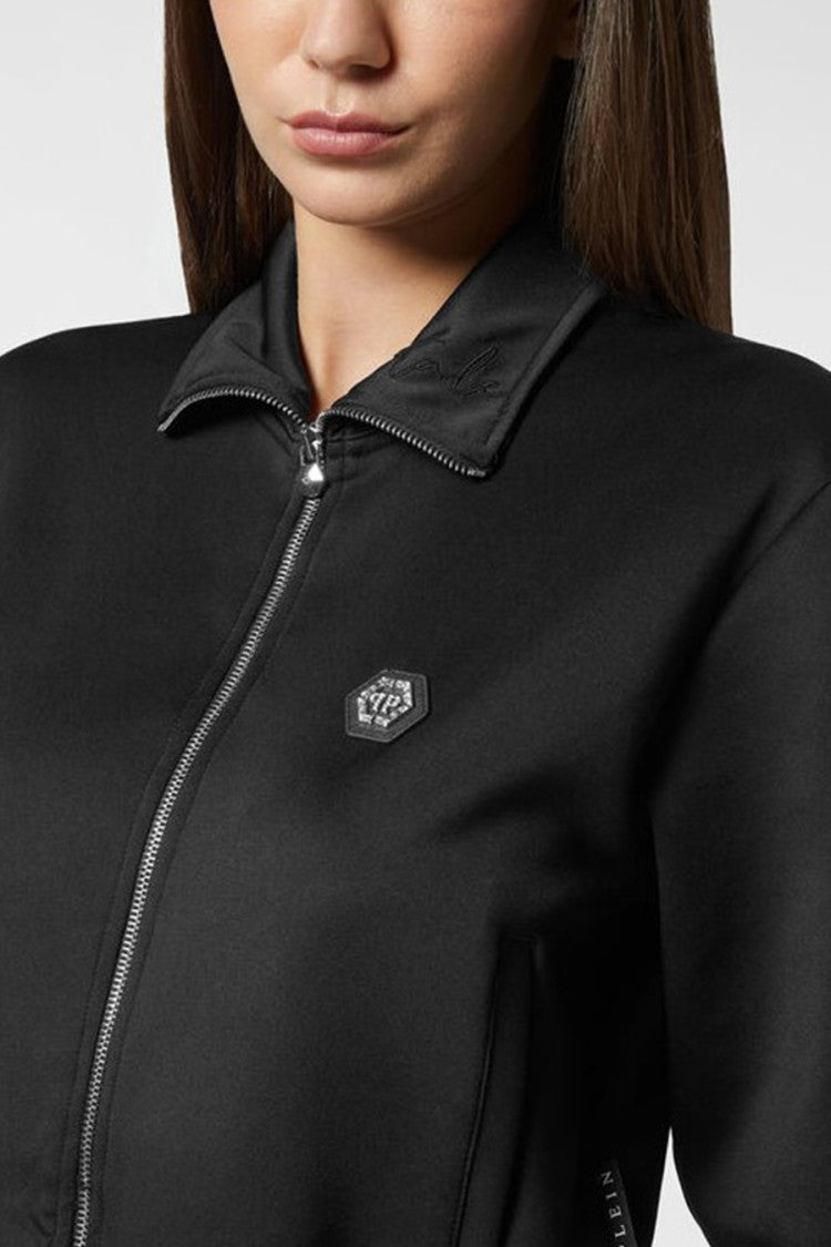 Philipp Plein Black Viscose-Polyester Cropped Track Jacket