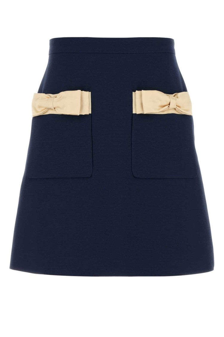 Valentino Garavani Navy Blue Wool Blend Skirt