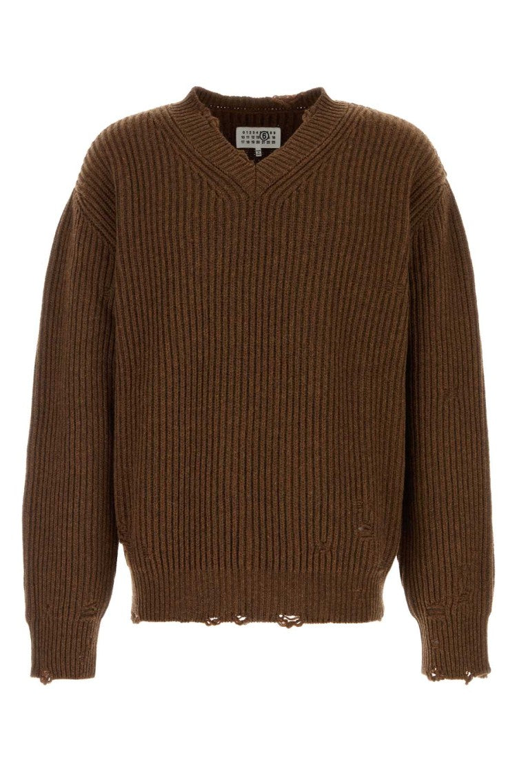 Mm6 By Maison Margiela Melange Brown Wool Blend Sweater