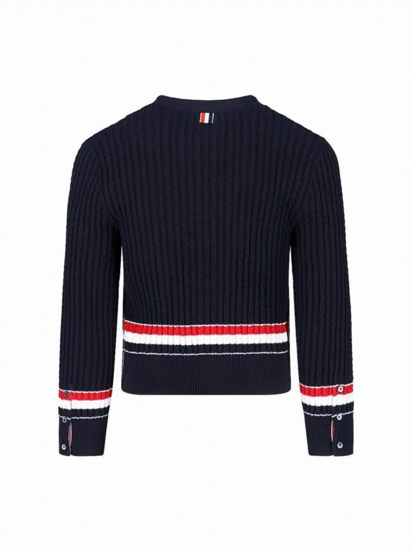 Thom Browne Ribbed Knit Cardigan With Deep V-Neck