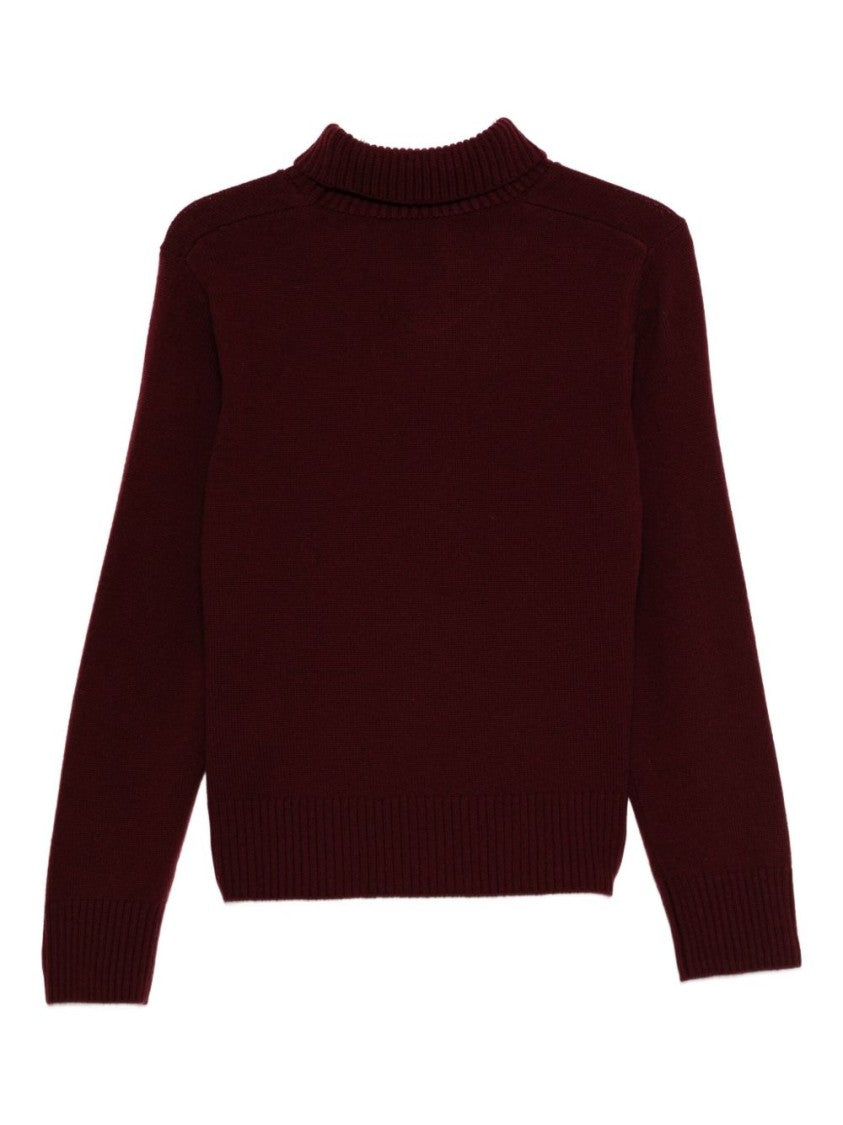 Seventy Sergio Tegon Bordeaux Knit Top With High Ribbed Neckline