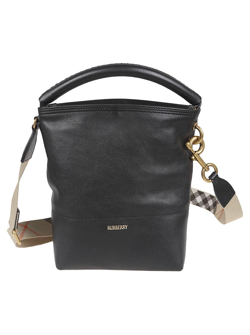 Burberry Textured Calf Grain Handbag With Embossed Logo