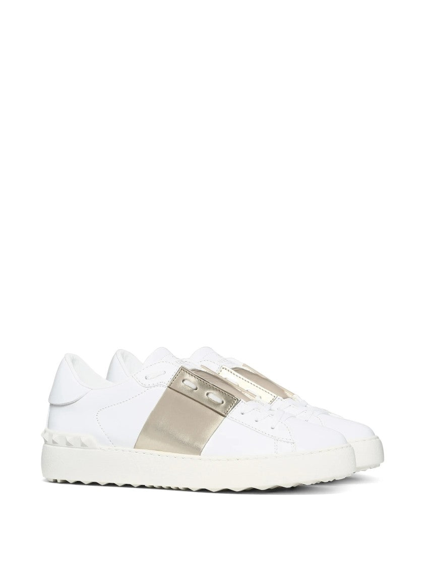 Valentino White Open Leather Metallic Sneakers