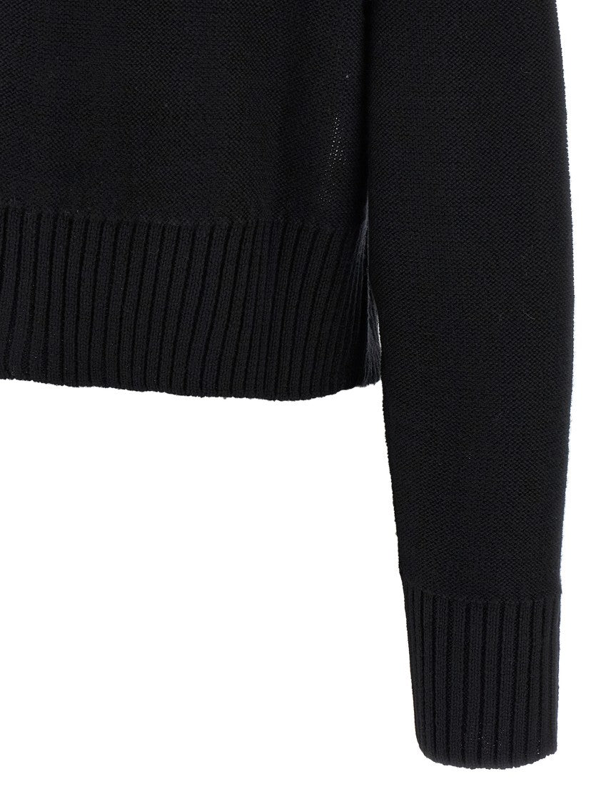 Mm6 By Maison Margiela Cropped Distressed Sweater With High Neck And Relaxed Fit