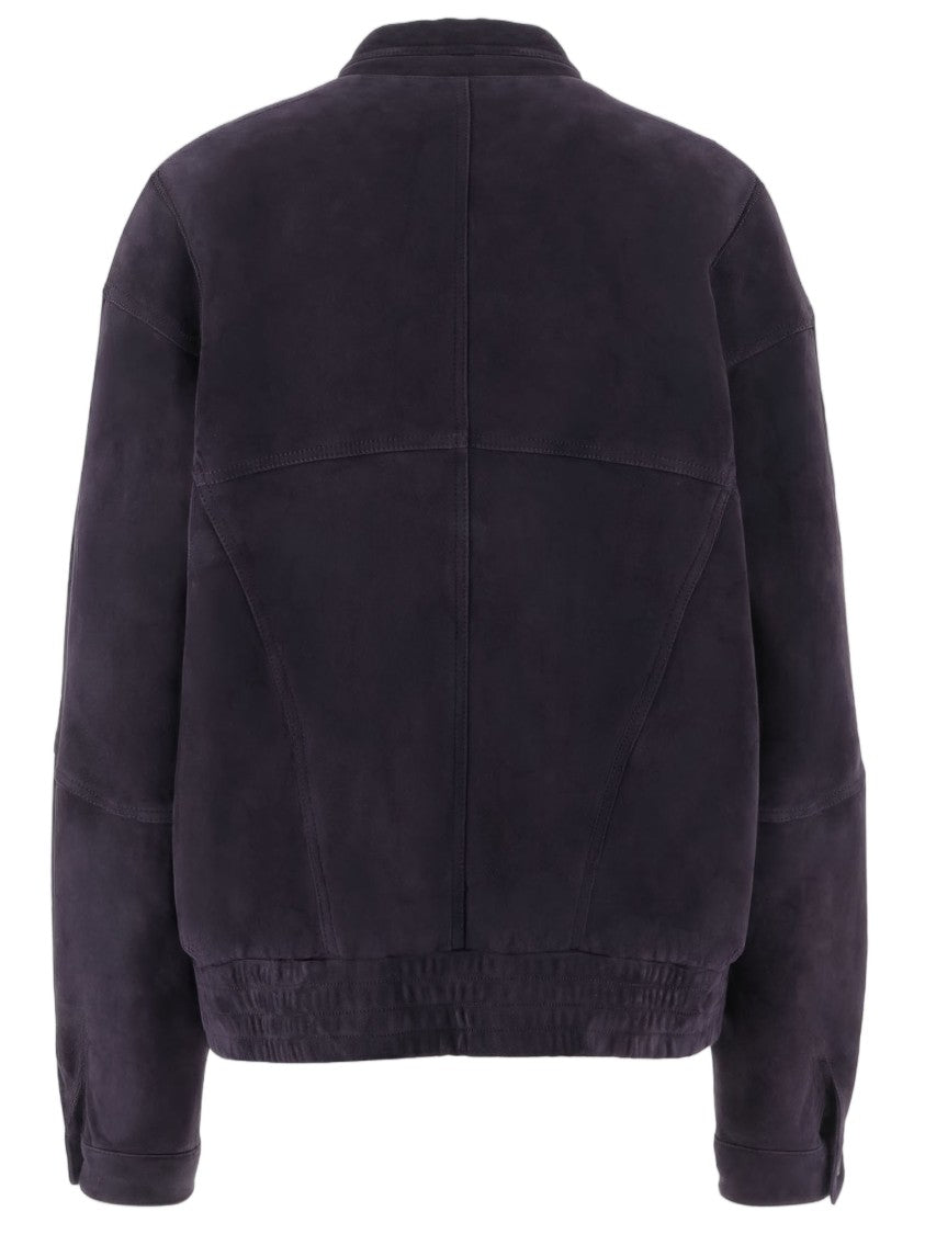 Giorgio Armani Purple Oversized High Collar Suede Jacket