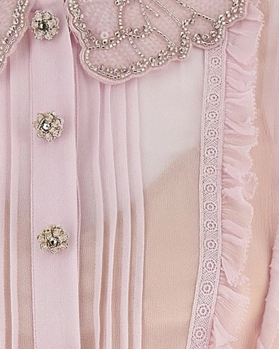 Self-Portrait Midi Dress With Jewel-Embellished Collar And Pleated Detail