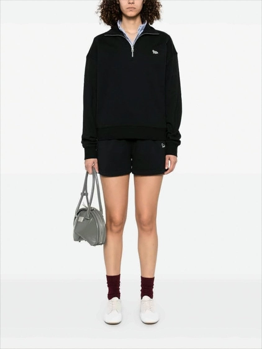 Maison Kitsuné Relaxed Fit Black Cotton Shorts With Drawstring Waist