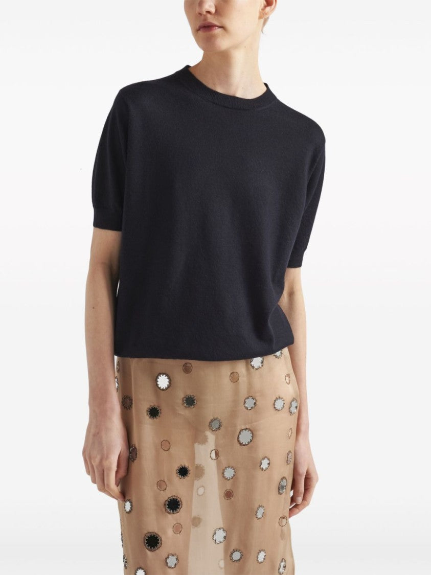 Prada Triangle-Logo Cashmere Knitted Top