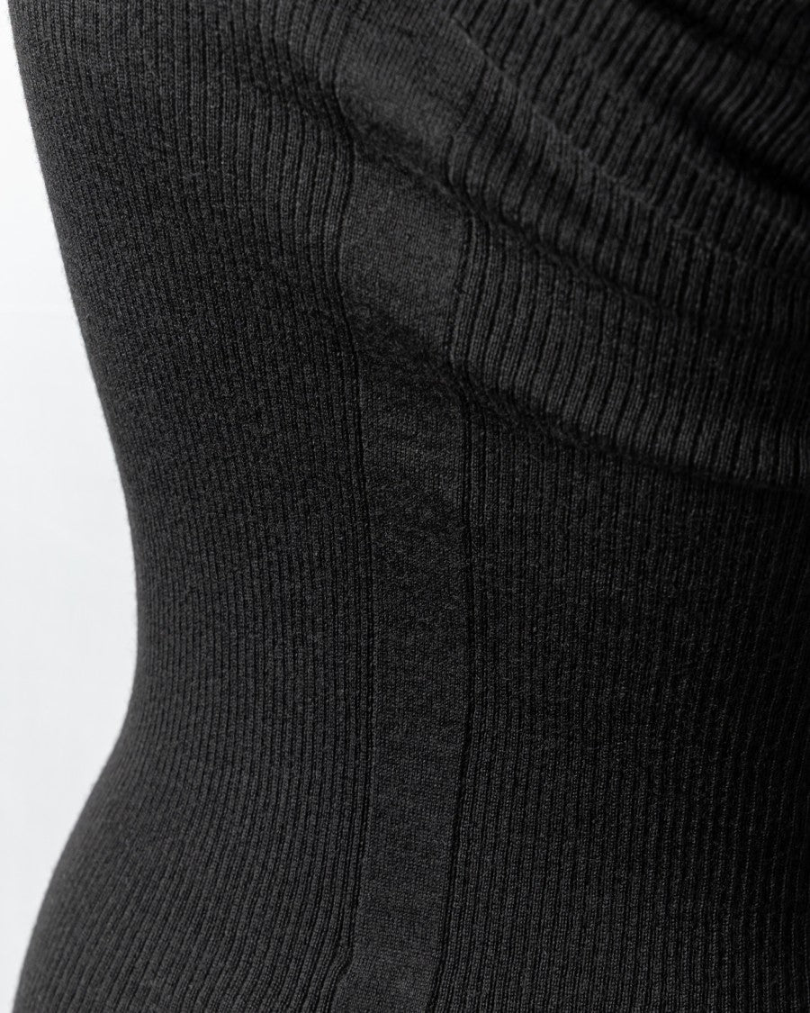 Rick Owens One-Shoulder Black Ribbed Athena Top