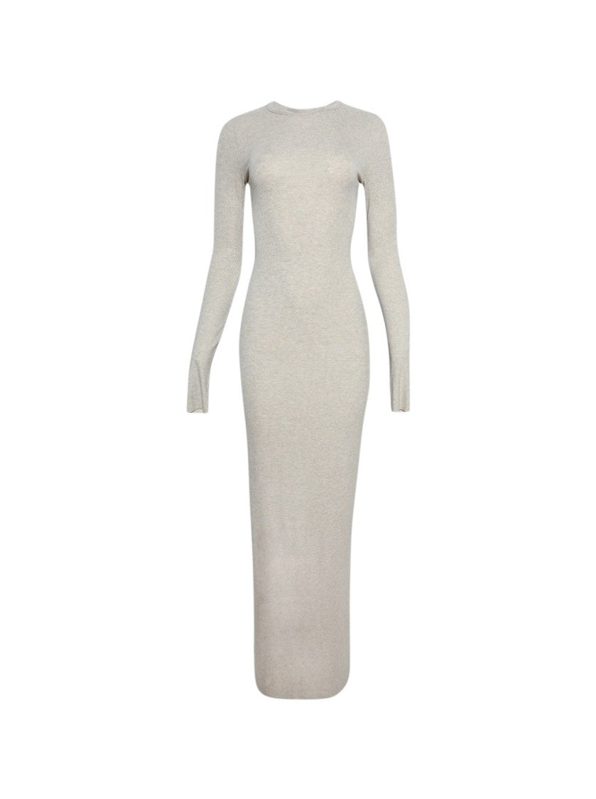 Eterne Long Sleeve Crewneck Maxi Dress Heather Oatmeal