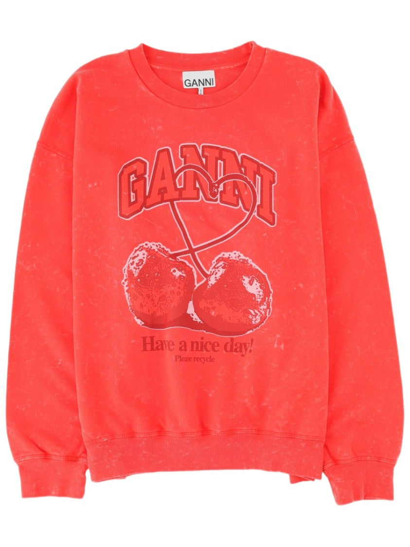 Ganni Cherry-Red Graphic Organic Cotton Sweatshirt