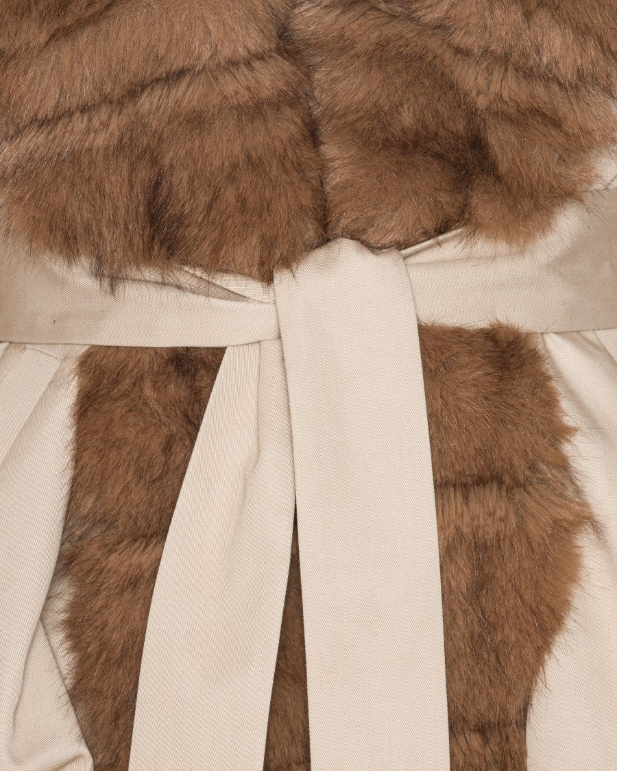 Rotate Synthetic Fur Collar Jacket With Contrasting Fabric Panels