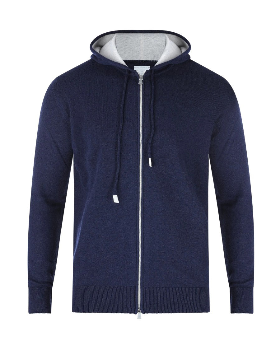 Eleventy Full-Zip Cashmere Hoodie With Suede Drawcords