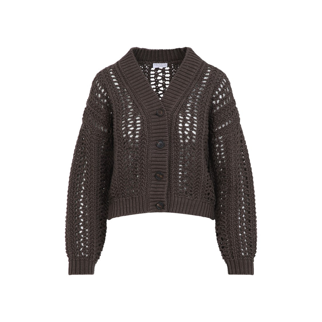Brunello Cucinelli Cropped Open-Knit Sweater With Deep V-Neckline