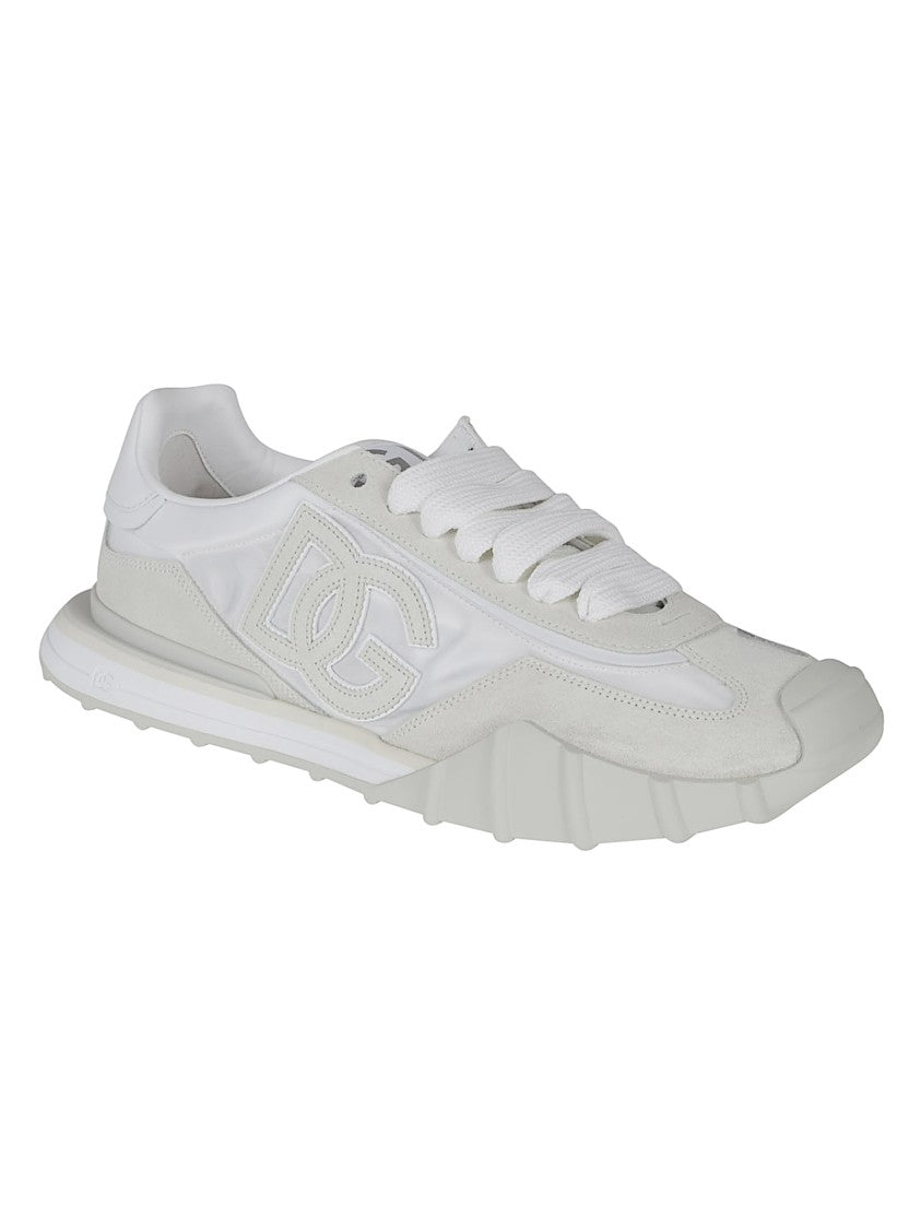 Dolce & Gabbana White Suede Mesh Low-Top Sneakers