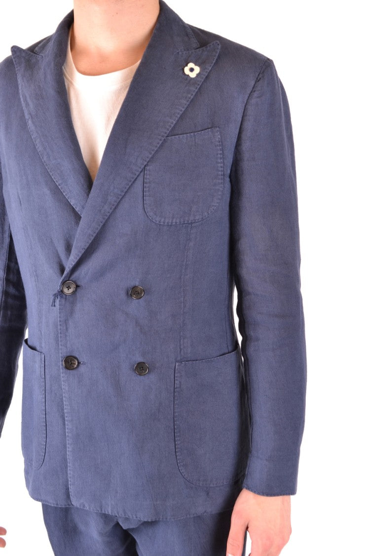 Lardini Double-Breasted Blue Hemp Jacket