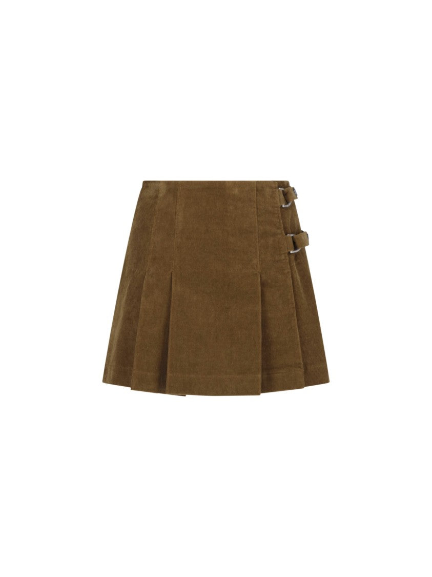 Golden Goose Pleated Adjustable Strap Brown Cotton Mini Skirt