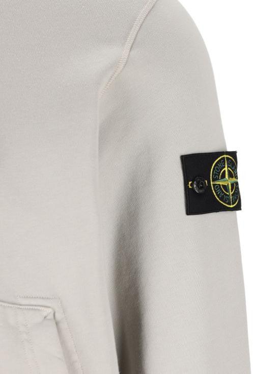 Stone Island Organic Cotton Fleece Zip-Up Hoodie With Distinctive Sleeve Patch