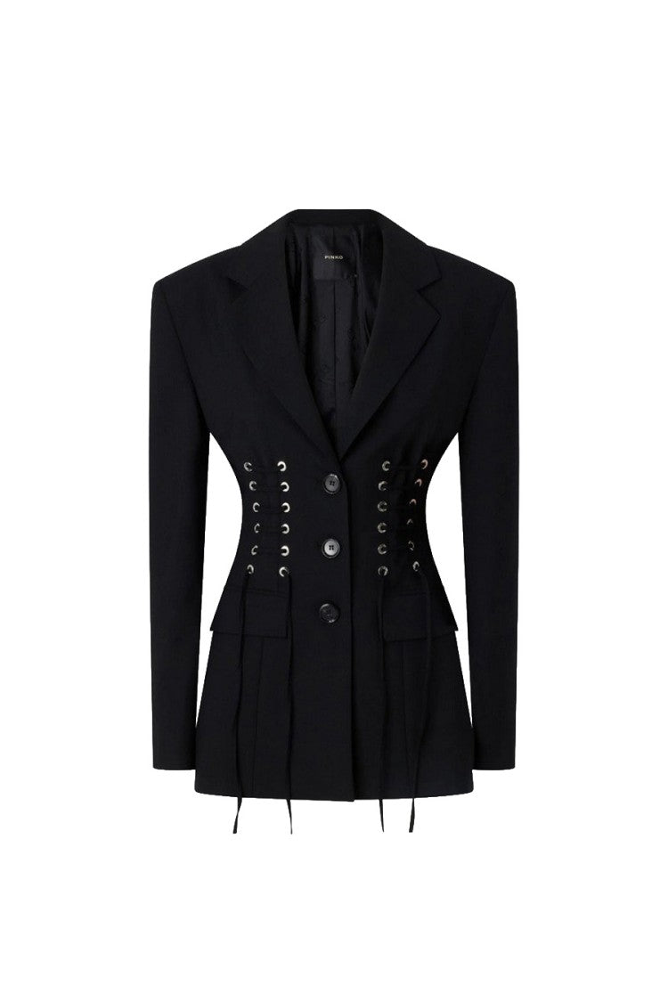 Pinko Black Polyester-Wool Blend Lace-Up Blazer