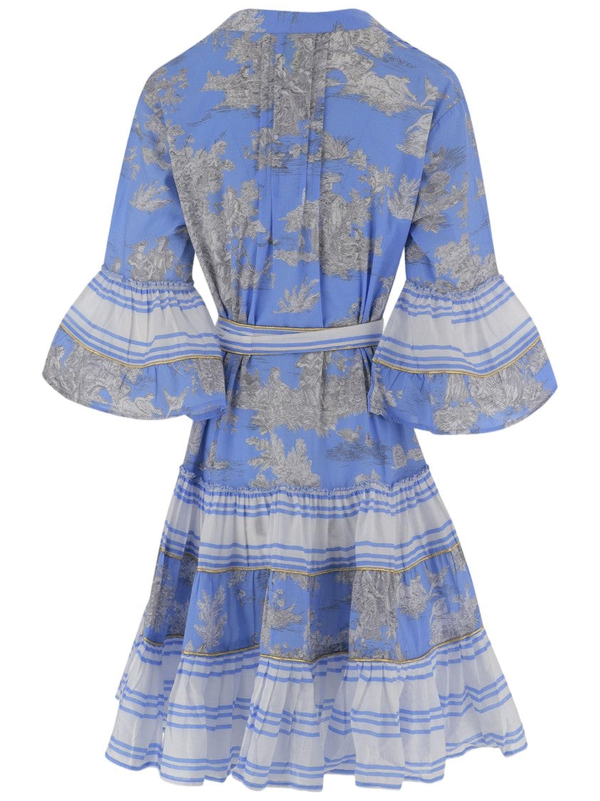 Pep's Cannes Floral-Print Cotton Dress With Mandarin Collar And Ruffled Details