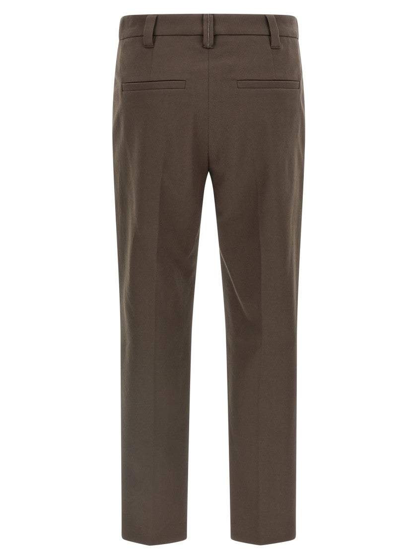 Brunello Cucinelli Micro-Striped Cotton Trousers With Refined Pleat Details