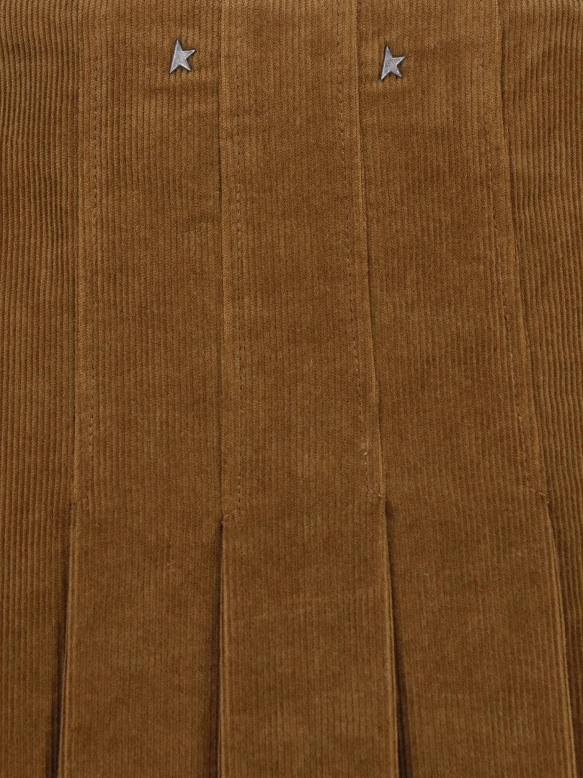 Golden Goose Pleated Adjustable Strap Brown Cotton Mini Skirt